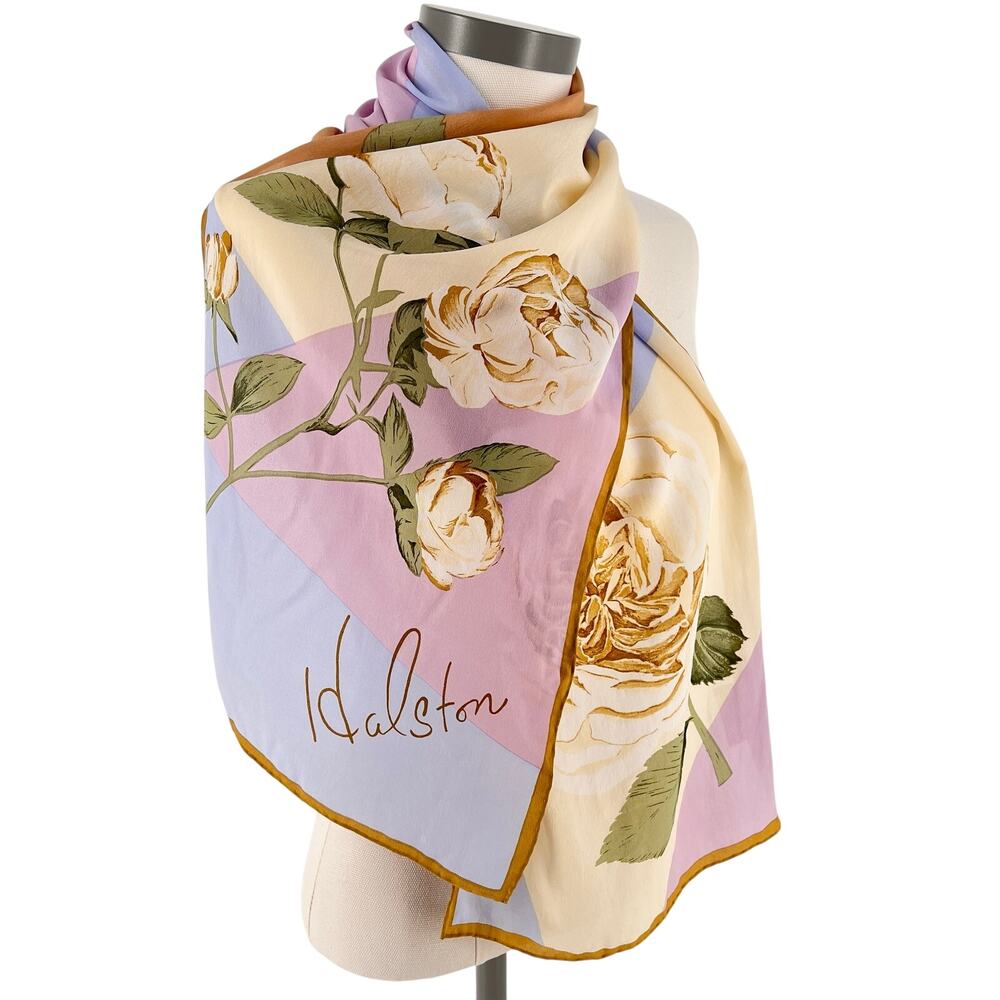 Vintage Halston Silk Scarf Pastel Floral Color Block
